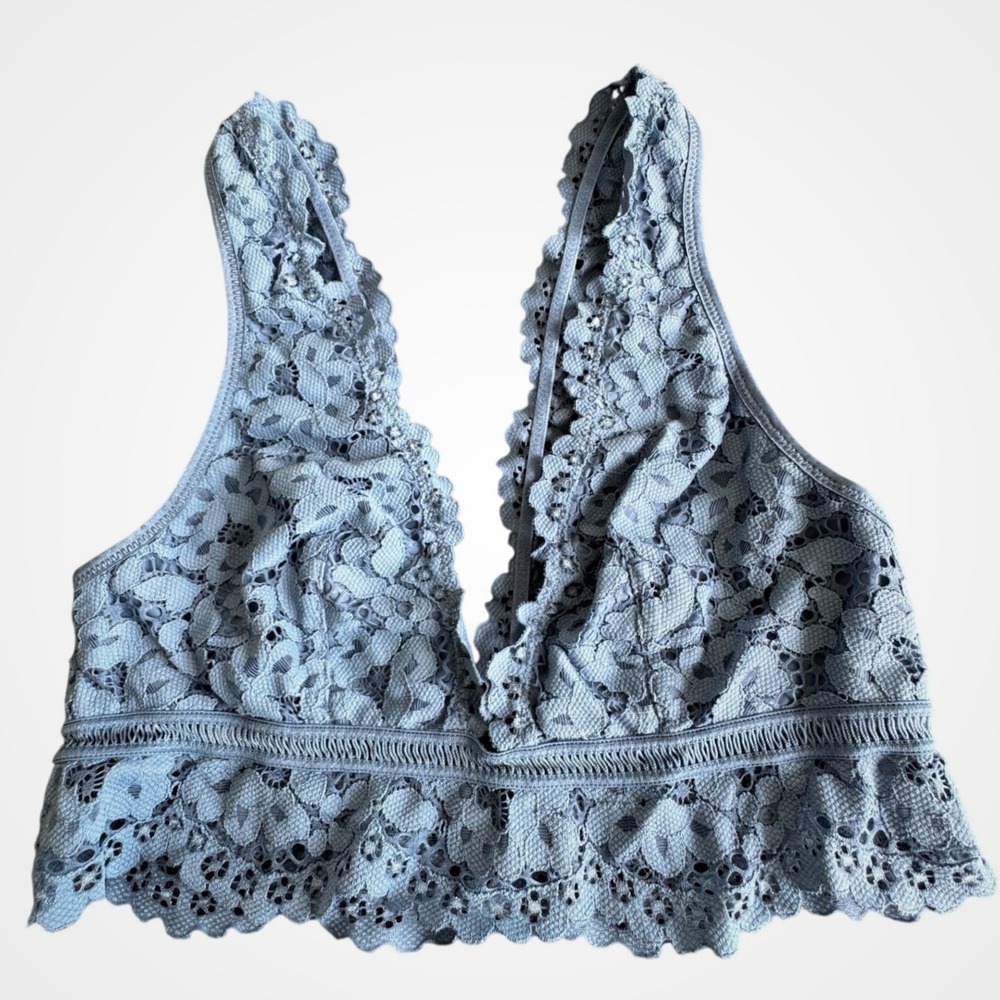 Victoria's Secret Body By Victoria Blue Floral Lace V-Neck Bralette Small